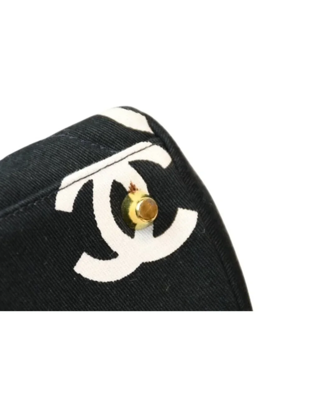 Chanel Handbag Quilted Black White Cotton Canvas Gold